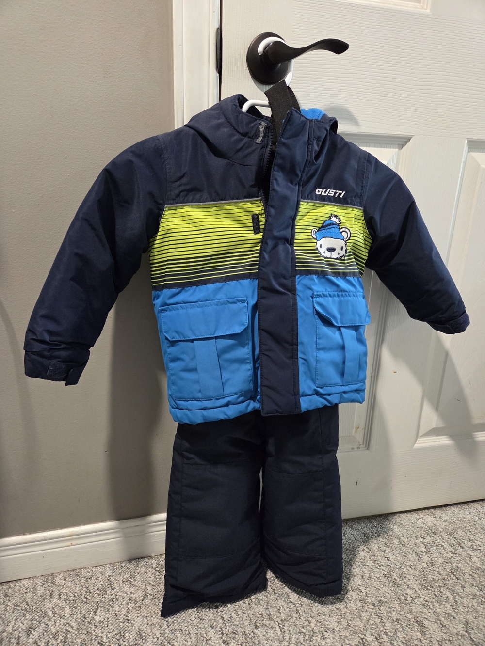 Gustin Boys Blue & Neon Green Striped Winter Jacket